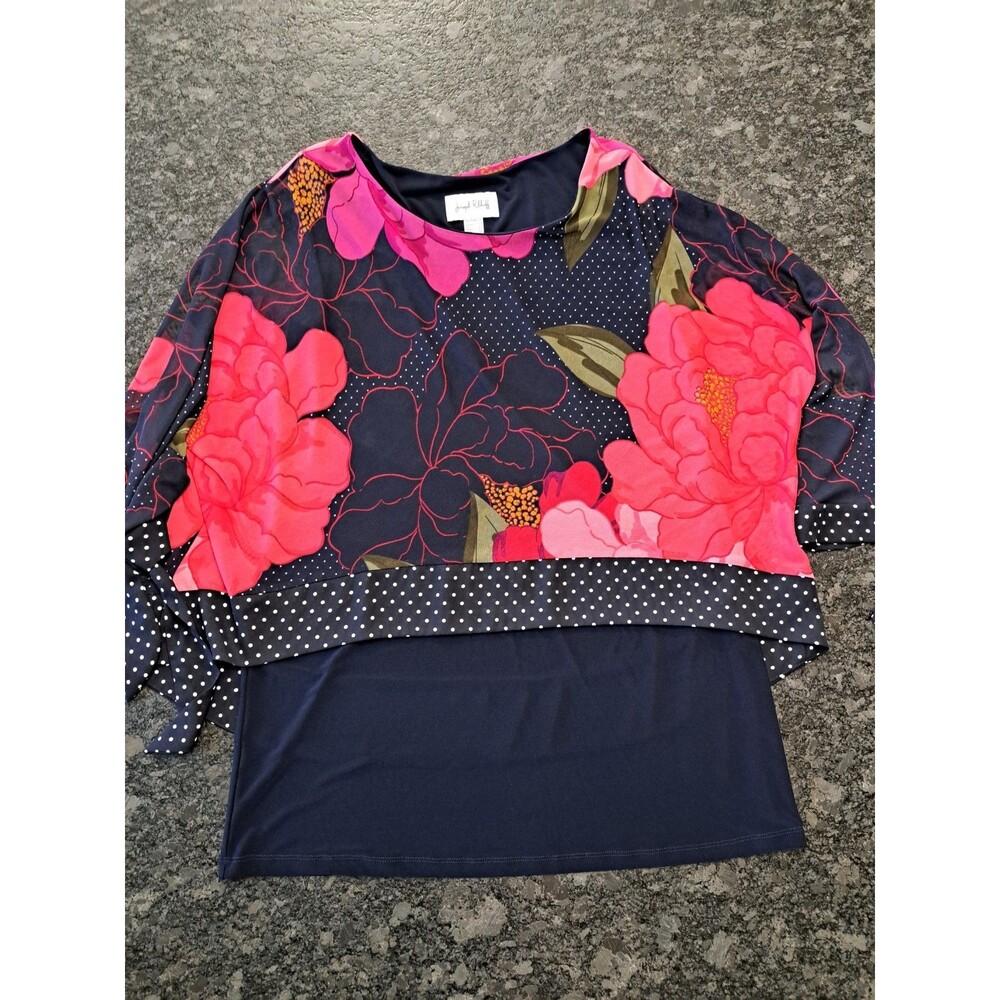 Joseph Ribkoff Top Women Size 14 Floral Polka Dot Asymmetric Flowy